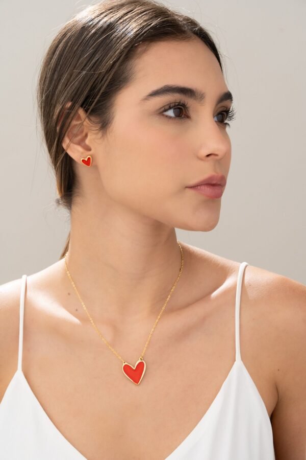Red Heart Necklace + Earrings Set