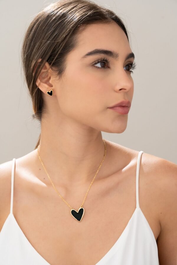 Black Heart Necklace + Earrings Set - Image 2